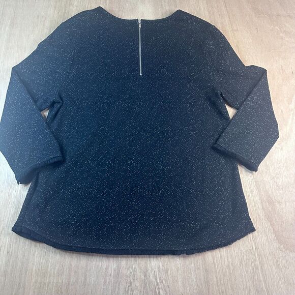 W5 Black Shimmer Sparkle Top Women’s Large 3/4 Sleeve Back Zip Party Blouse - Picture 2 of 3